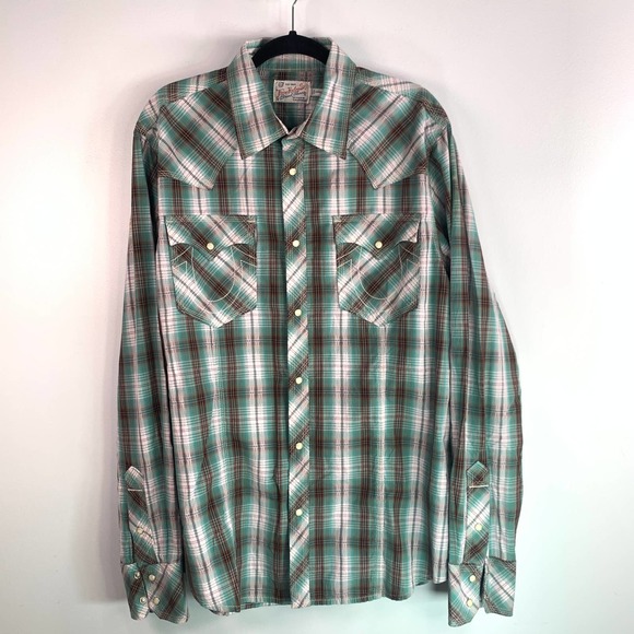 True Religion Western Button Up Plaid Pearl Snap Long Sleeve Shirt 3XL. - Picture 1 of 7